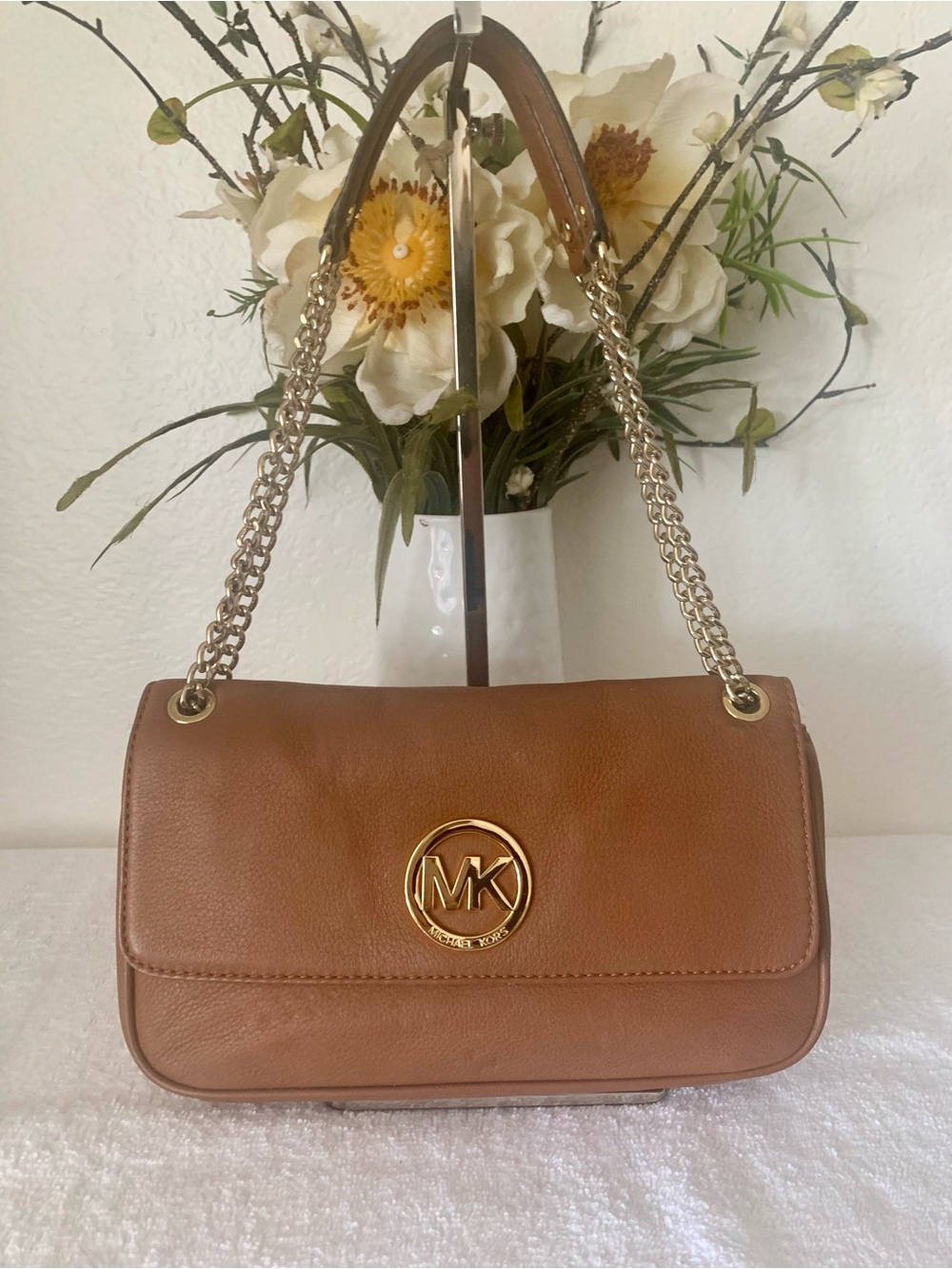 Michael Kors Brawn  Leather Shoulder Bag with Gold Hardware